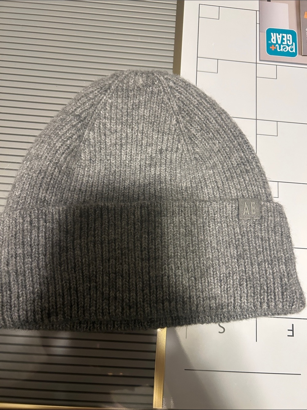 American Eagle Outfitters Light Gray Ribbed Knit Cuffed Beanie